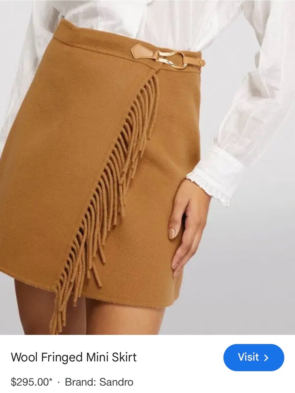 New with tags Sandro Camel Fringe Wrap Mini Skirt with Buckle - size 1